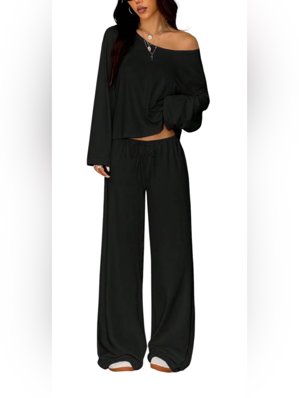 Women's Wide-Leg Lounge Pants and Top - Black